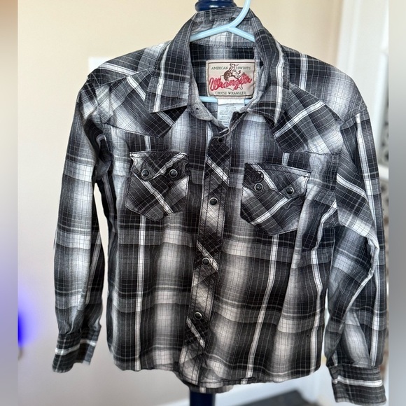 Boys Wrangler Black and White Plaid Shirt, Size Small - Picture 1 of 5